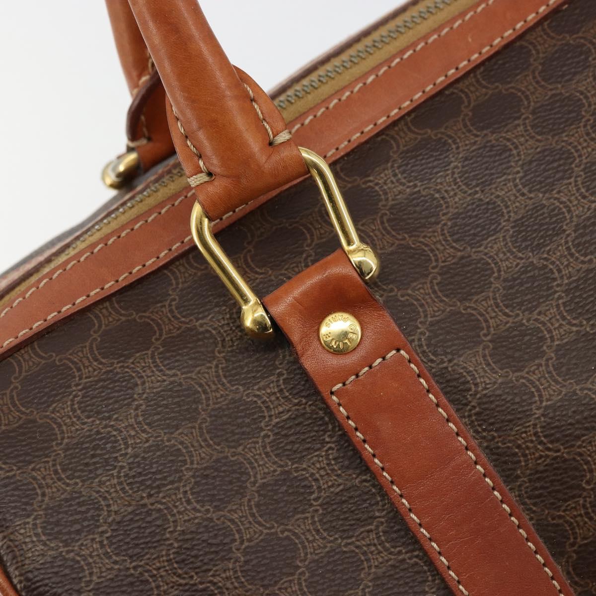 CELINE Macadam Canvas Boston Bag PVC Leather Brown Gold Auth ki6639A