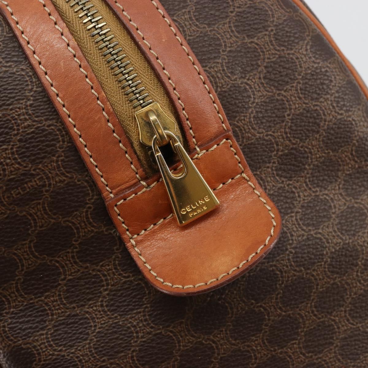 CELINE Macadam Canvas Boston Bag PVC Leather Brown Gold Auth ki6639A