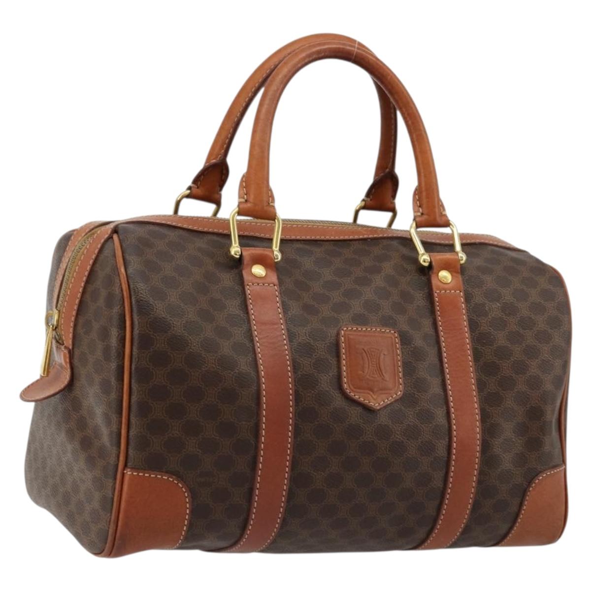 CELINE Macadam Canvas Boston Bag PVC Leather Brown Gold Auth ki6639A