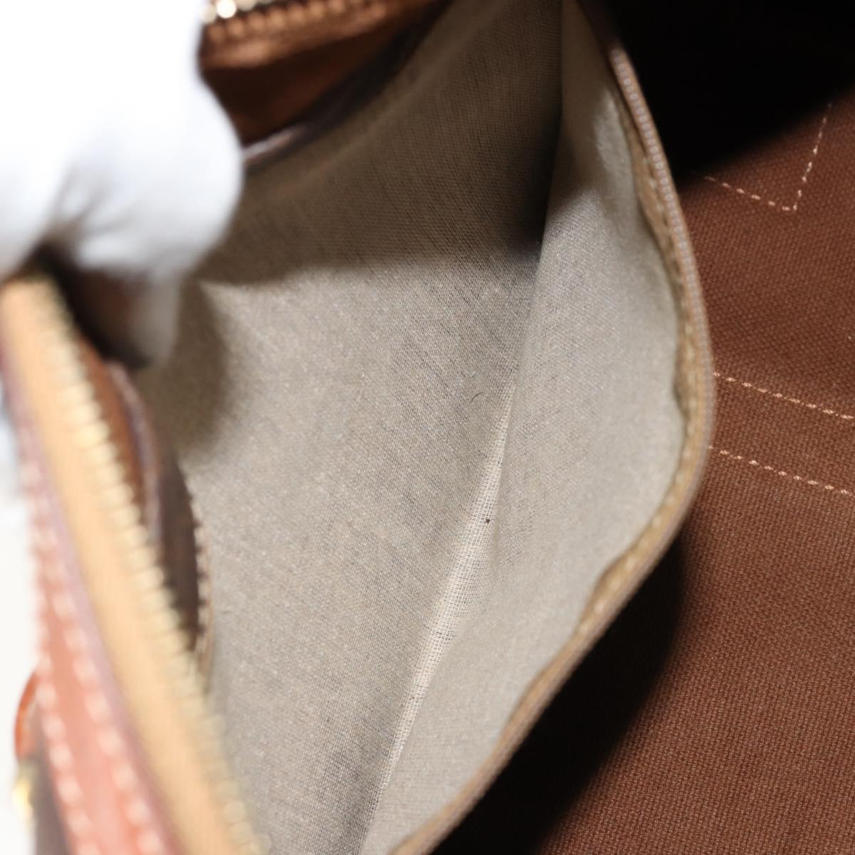 CELINE Macadam Canvas Boston Bag PVC Leather Brown Gold Auth ki6639A
