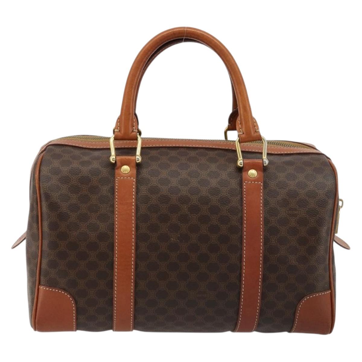 CELINE Macadam Canvas Boston Bag PVC Leather Brown Gold Auth ki6639A