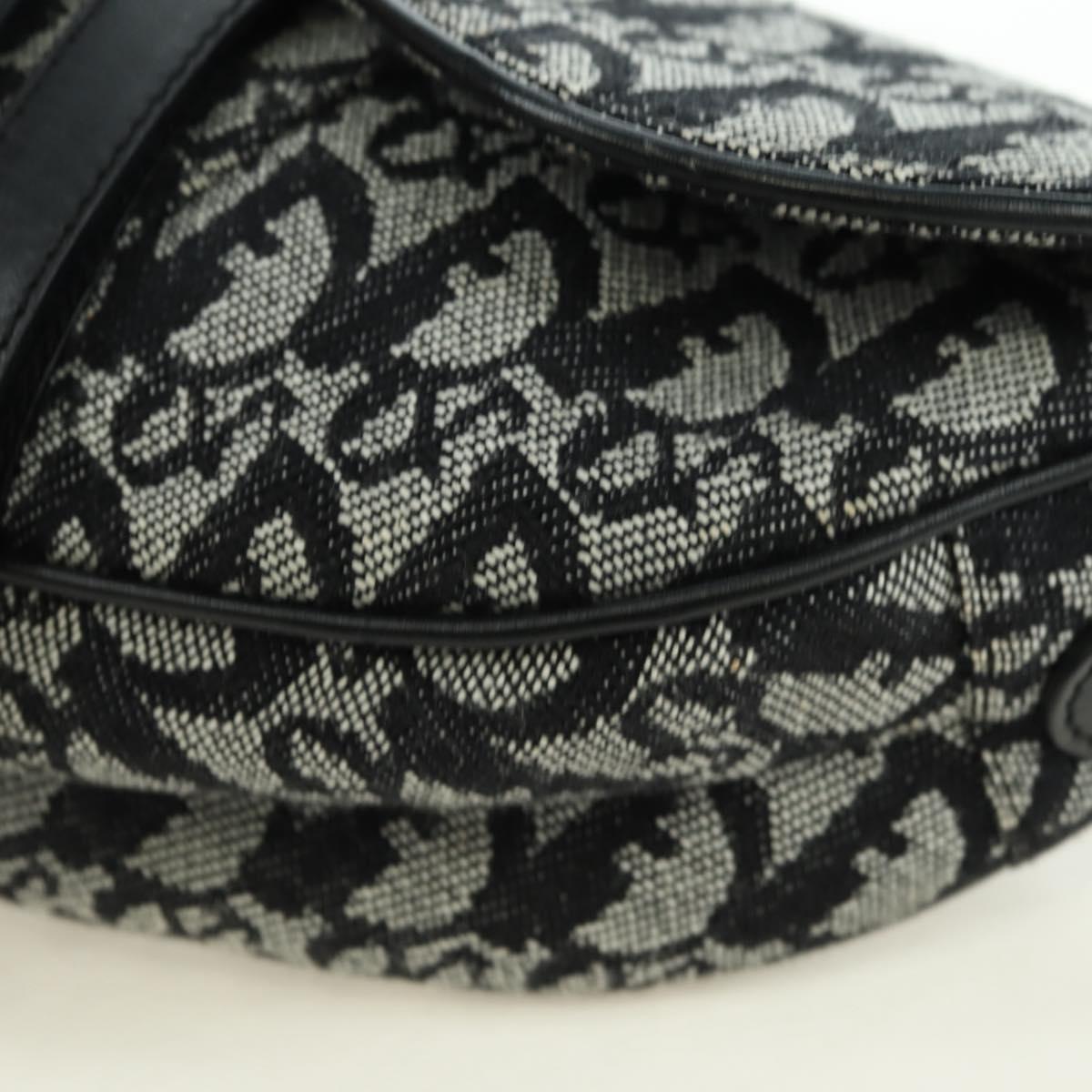 Christian Dior Trotter Canvas Saddle Bag Hand Bag Black Silver Auth ki6640M