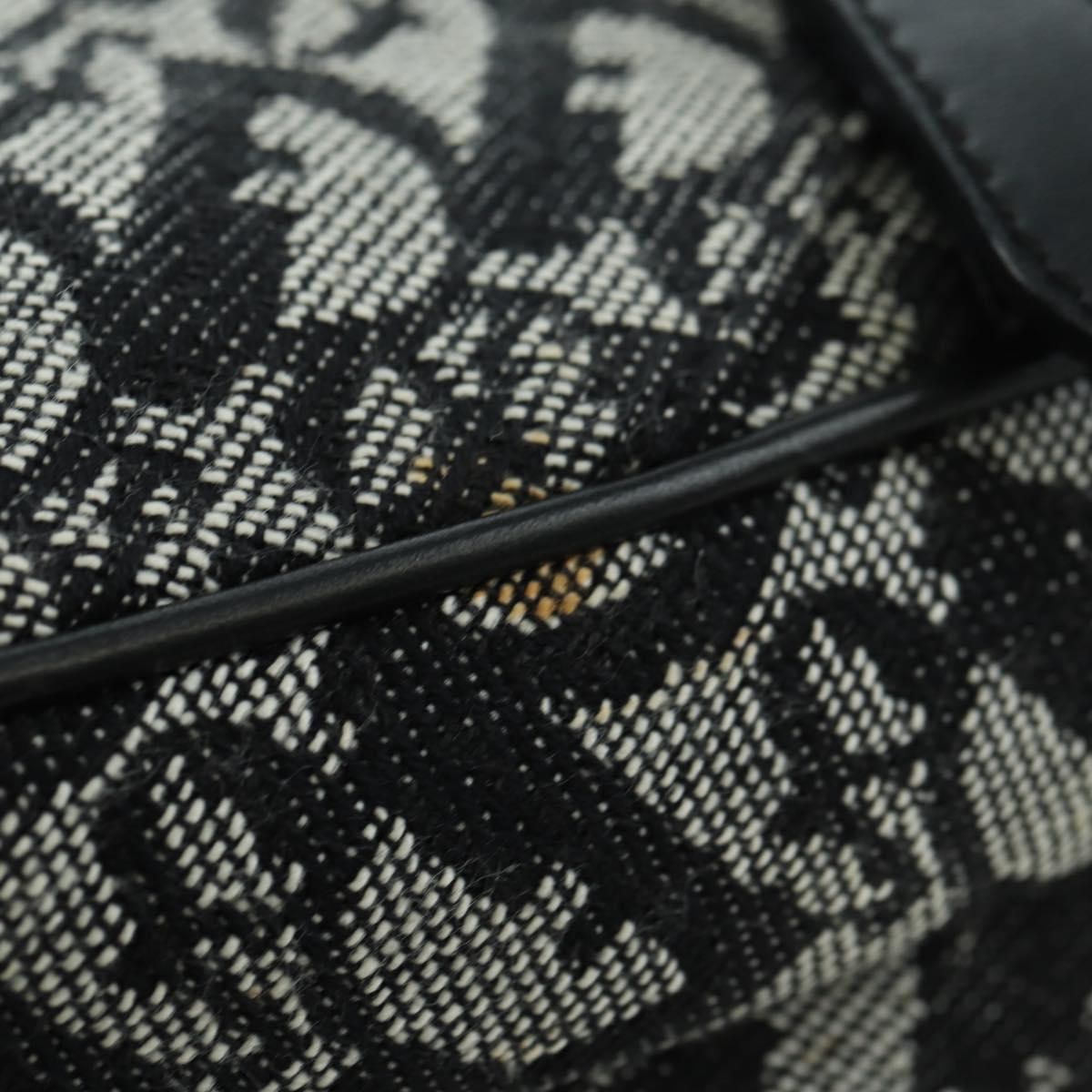 Christian Dior Trotter Canvas Saddle Bag Hand Bag Black Silver Auth ki6640M