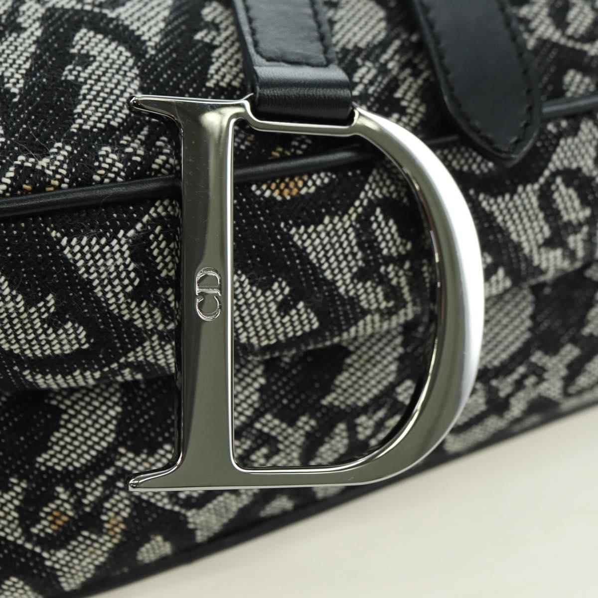 Christian Dior Trotter Canvas Saddle Bag Hand Bag Black Silver Auth ki6640M