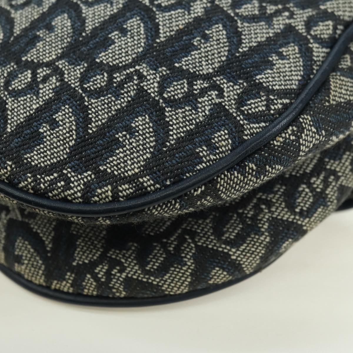 Christian Dior Trotter Canvas Saddle Bag Hand Bag Navy Gold Auth ki6641SV