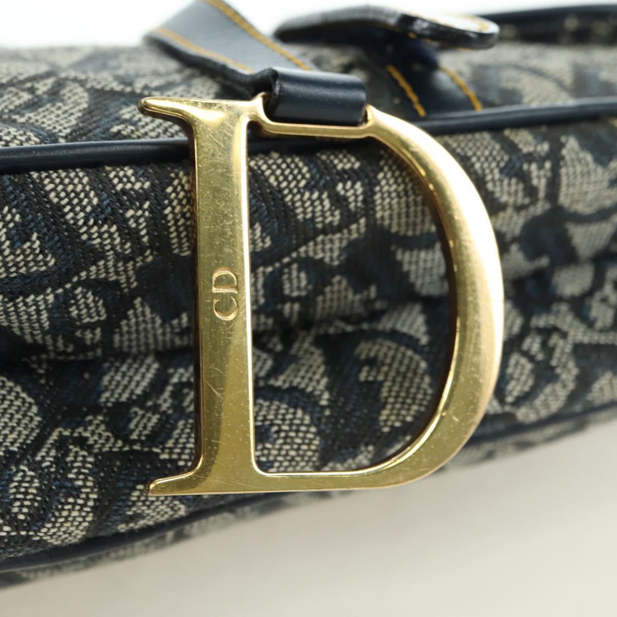 Christian Dior Trotter Canvas Saddle Bag Hand Bag Navy Gold Auth ki6641SV