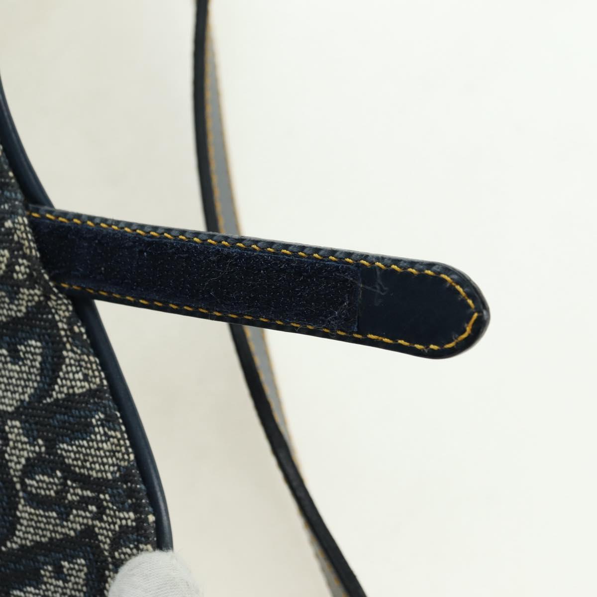 Christian Dior Trotter Canvas Saddle Bag Hand Bag Navy Gold Auth ki6641SV
