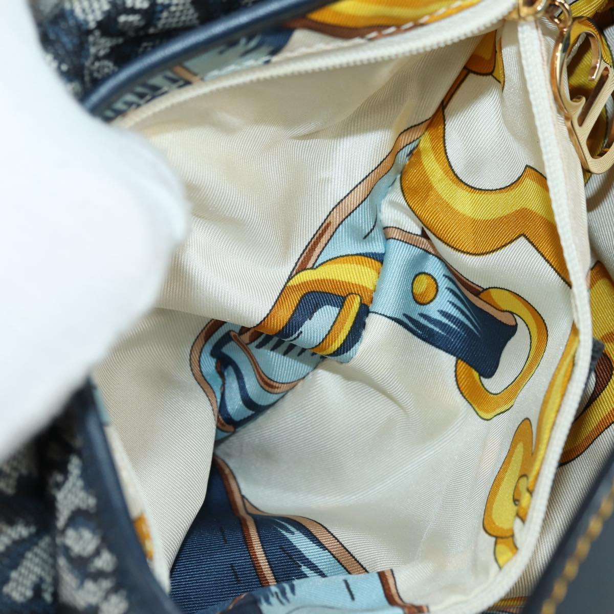 Christian Dior Trotter Canvas Saddle Bag Hand Bag Navy Gold Auth ki6641SV