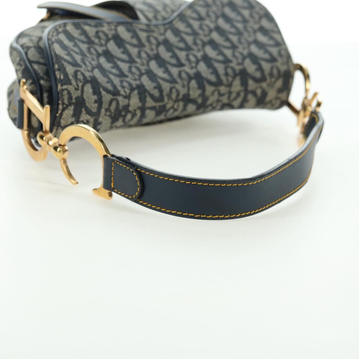 Christian Dior Trotter Canvas Saddle Bag Hand Bag Navy Gold Auth ki6641SV
