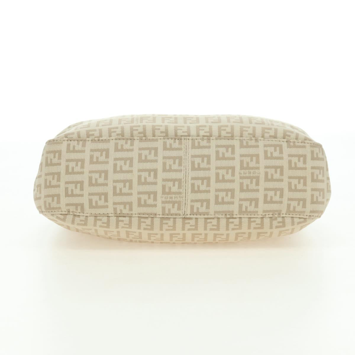 FENDI Zucchino Canvas Mamma Baguette Shoulder Bag Beige Silver Auth ki6644SAV
