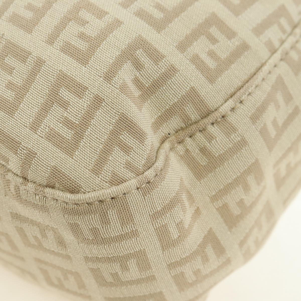 FENDI Zucchino Canvas Mamma Baguette Shoulder Bag Beige Silver Auth ki6644SAV