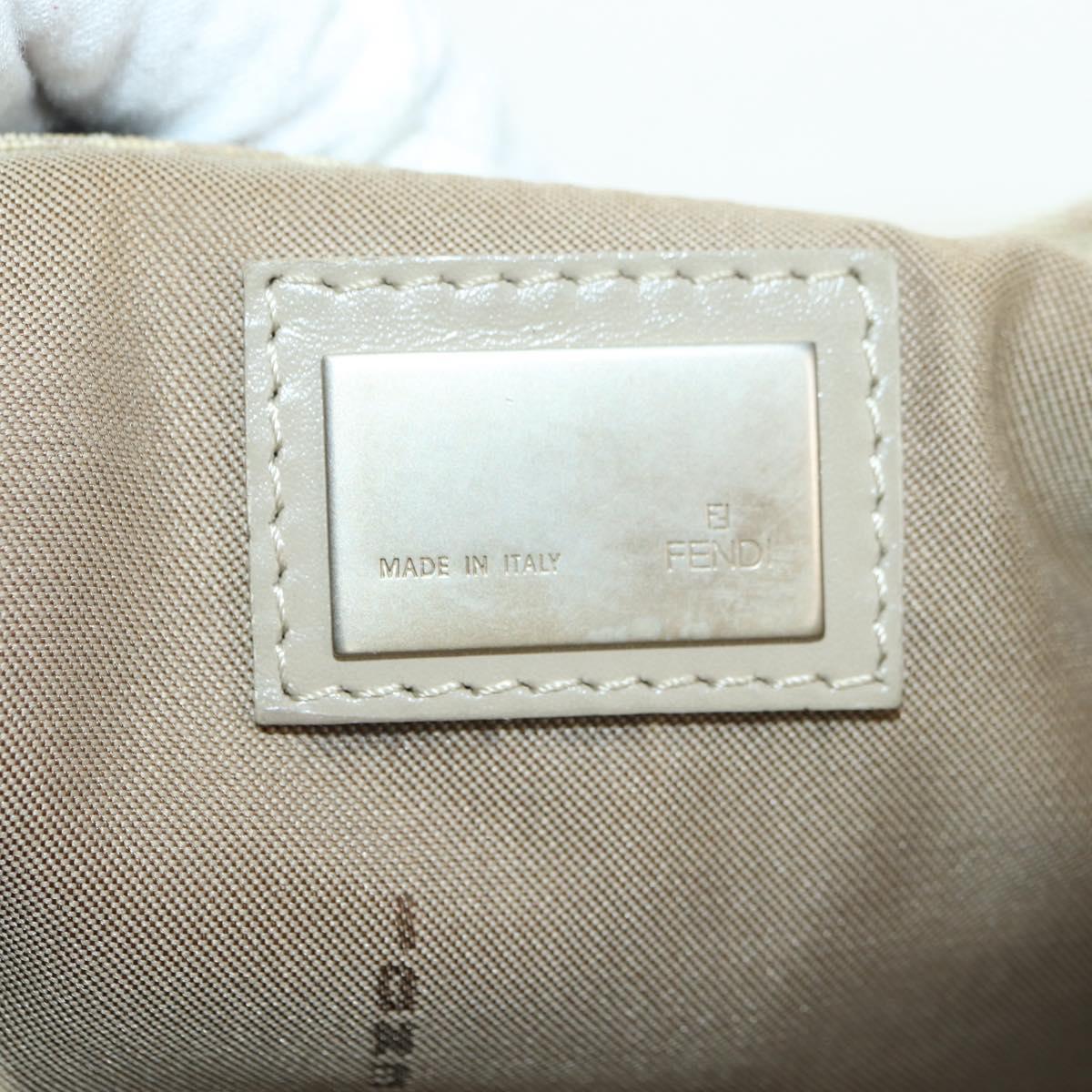 FENDI Zucchino Canvas Mamma Baguette Shoulder Bag Beige Silver Auth ki6644SAV