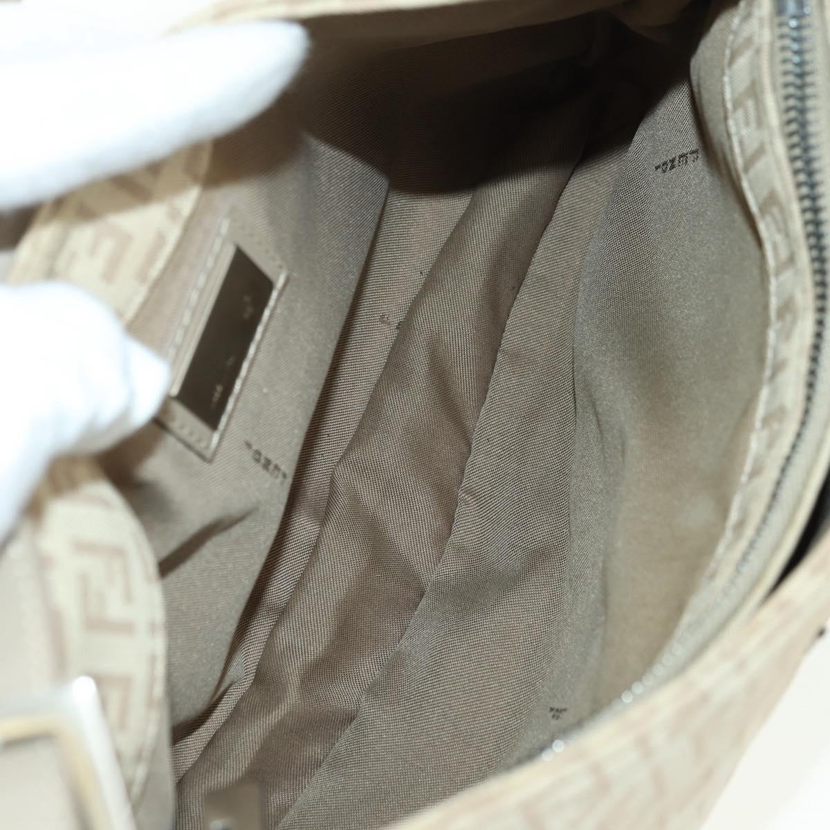 FENDI Zucchino Canvas Mamma Baguette Shoulder Bag Beige Silver Auth ki6644SAV