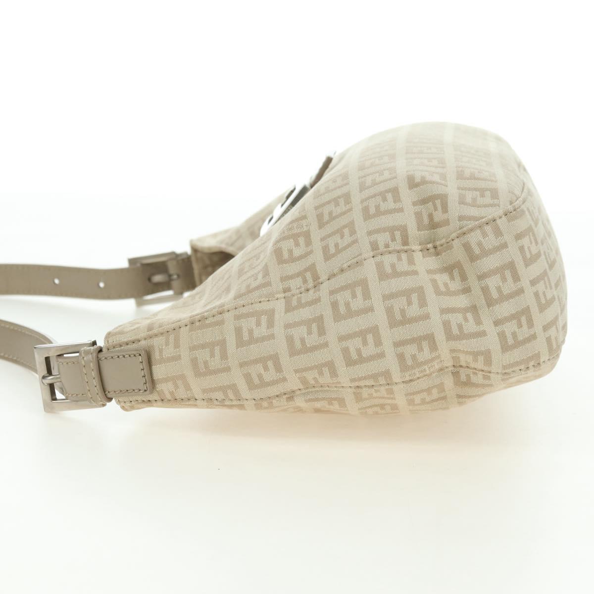 FENDI Zucchino Canvas Mamma Baguette Shoulder Bag Beige Silver Auth ki6644SAV