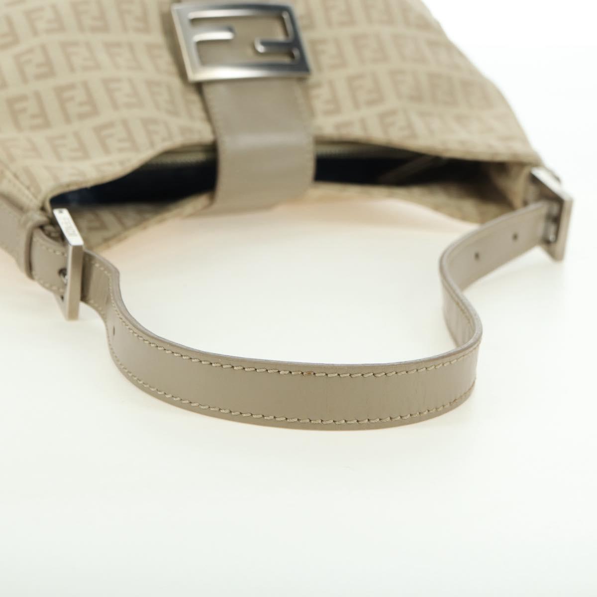 FENDI Zucchino Canvas Mamma Baguette Shoulder Bag Beige Silver Auth ki6644SAV