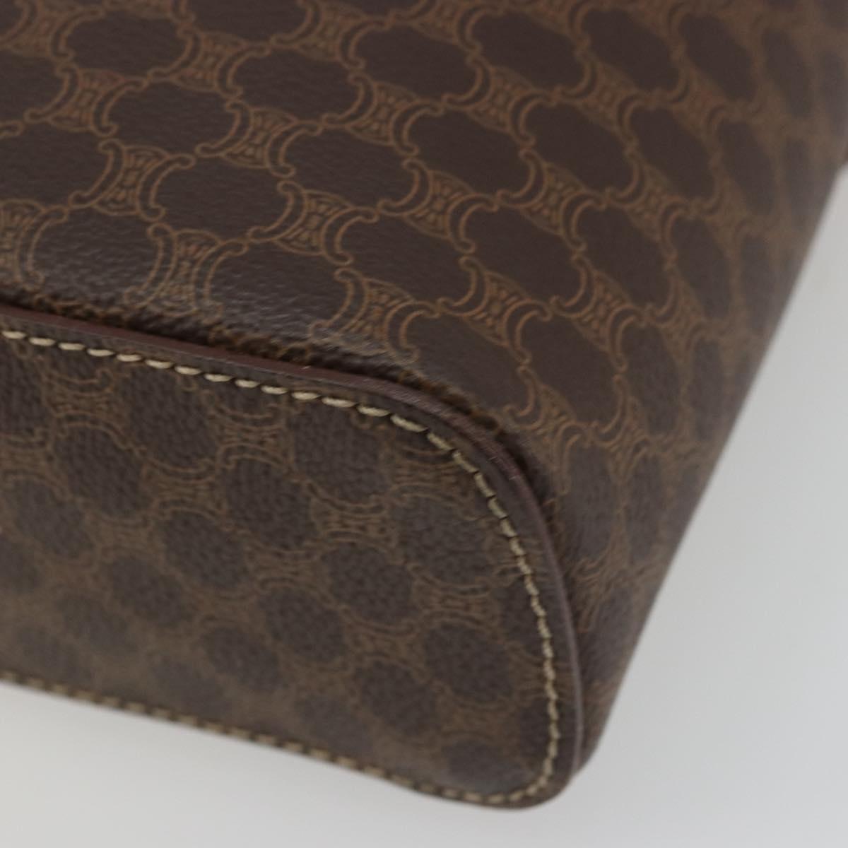 CELINE Macadam Canvas Vanity Hand Bag PVC Leather Brown Gold Auth ki6647