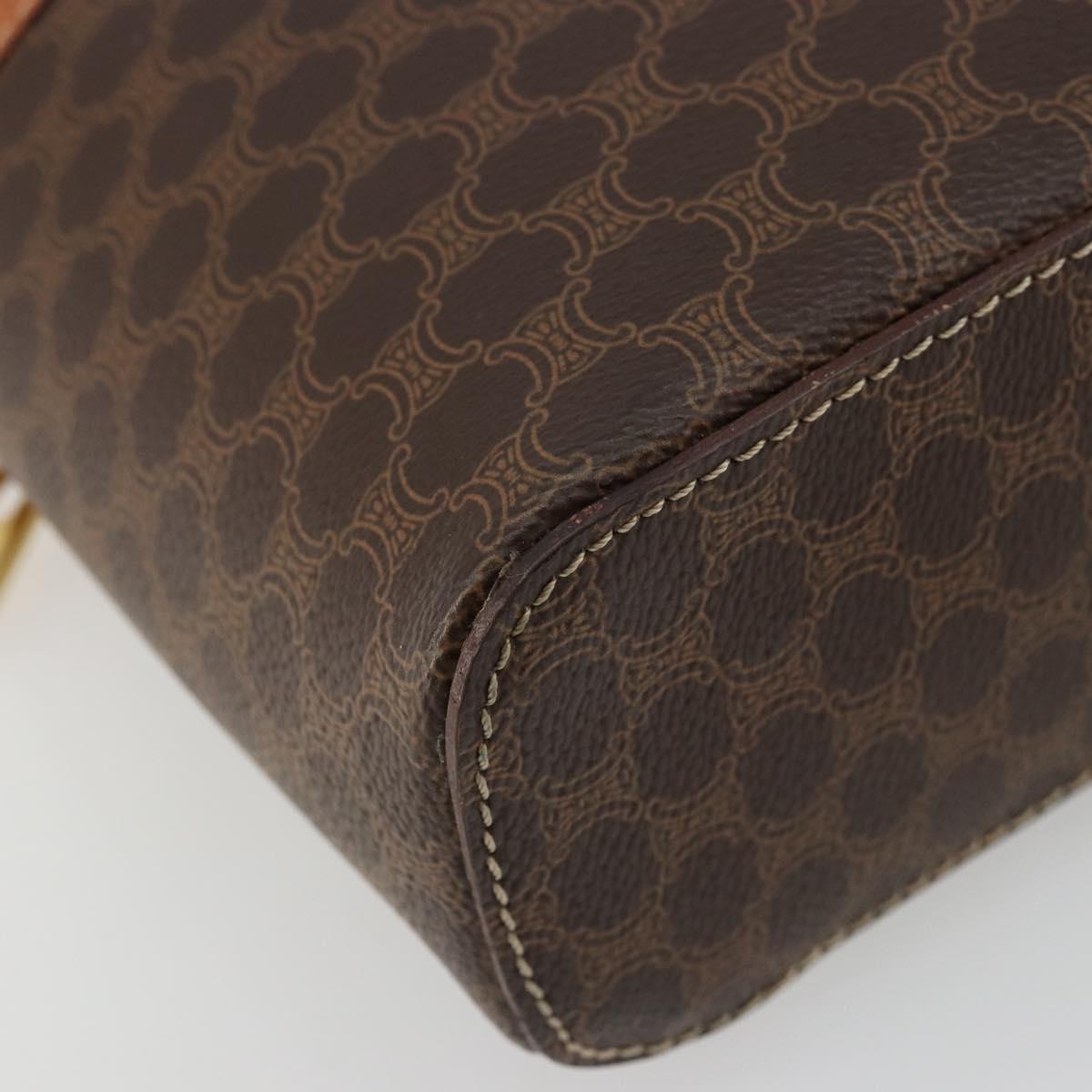 CELINE Macadam Canvas Vanity Hand Bag PVC Leather Brown Gold Auth ki6647