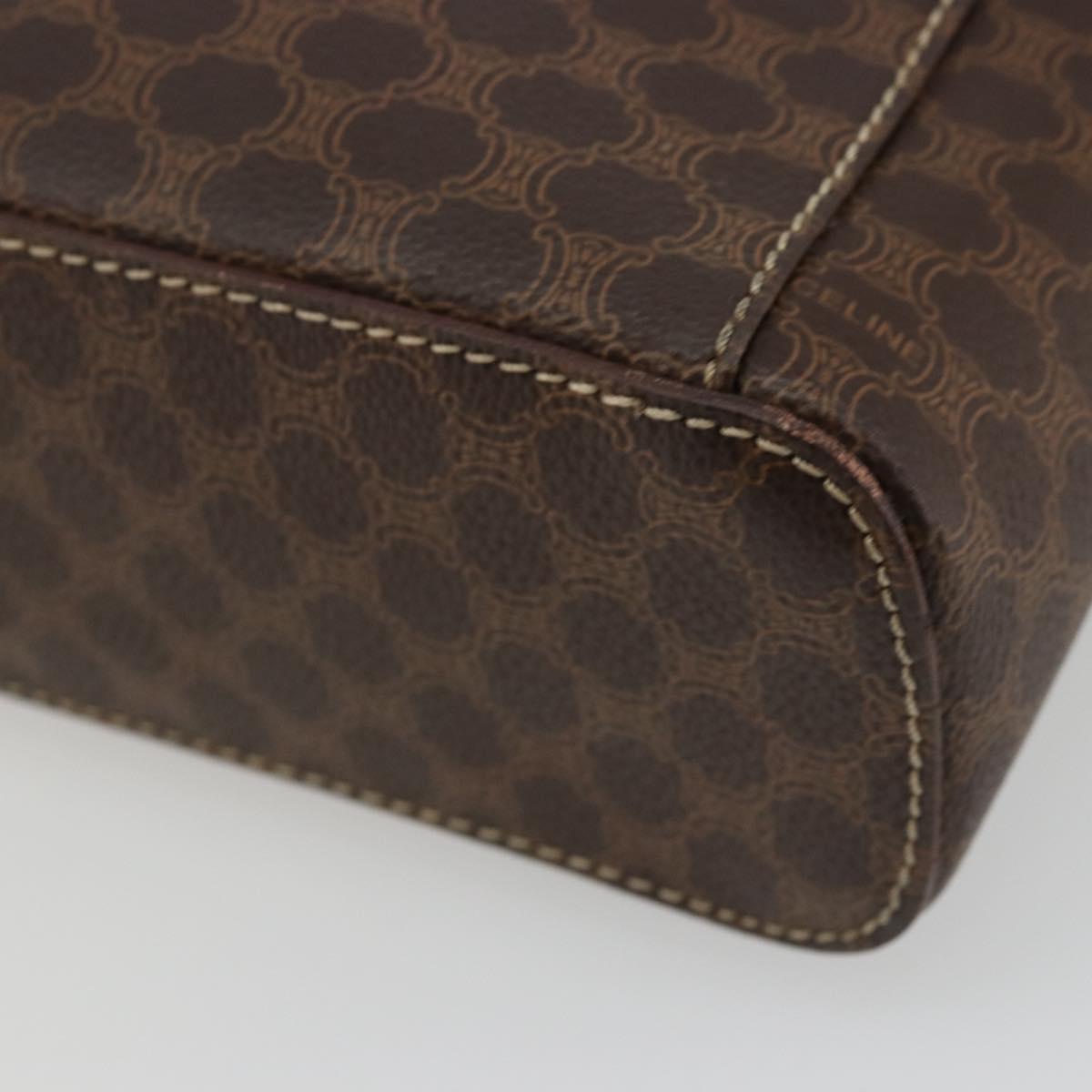 CELINE Macadam Canvas Vanity Hand Bag PVC Leather Brown Gold Auth ki6647