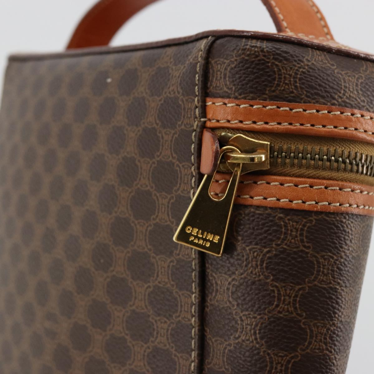 CELINE Macadam Canvas Vanity Hand Bag PVC Leather Brown Gold Auth ki6647