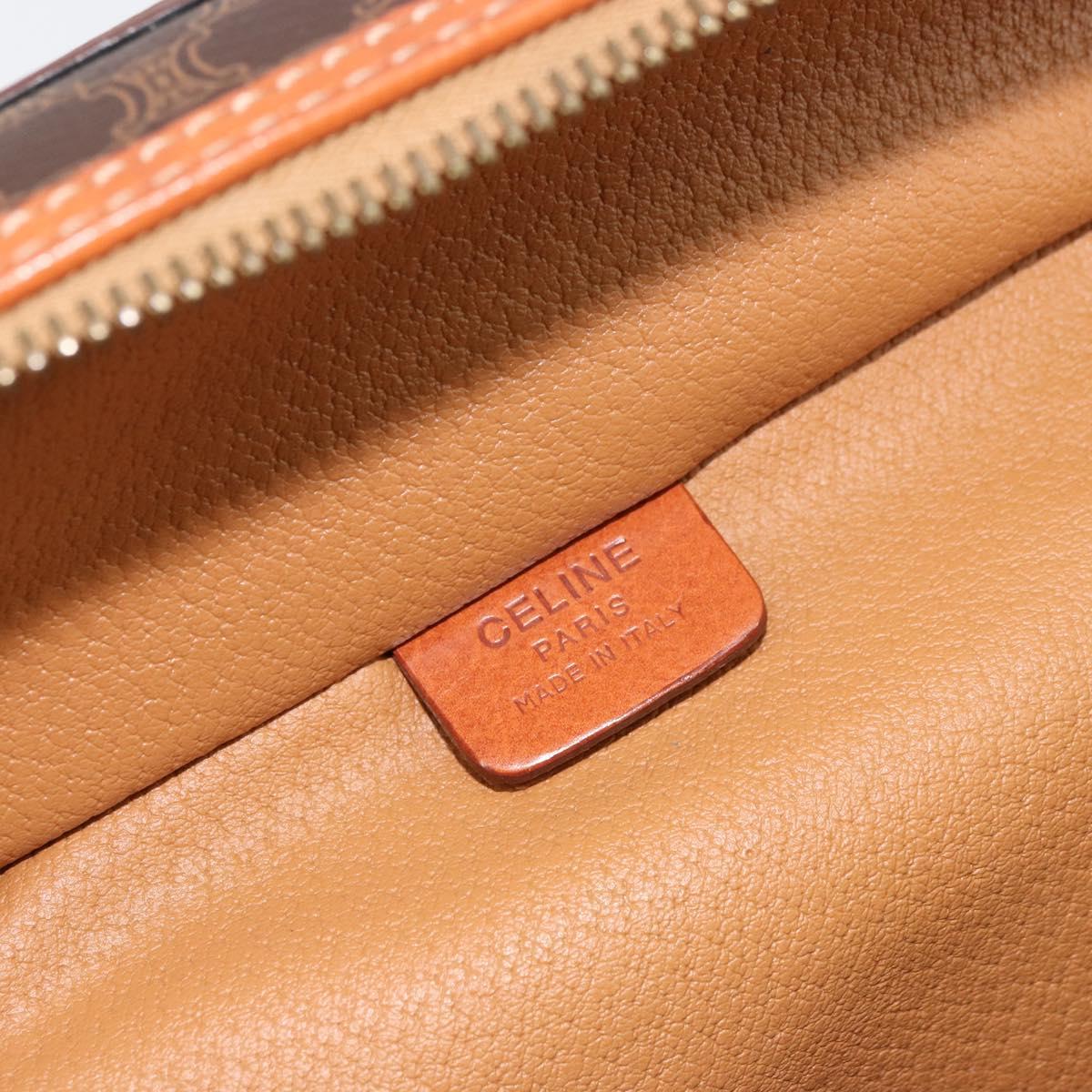 CELINE Macadam Canvas Vanity Hand Bag PVC Leather Brown Gold Auth ki6647