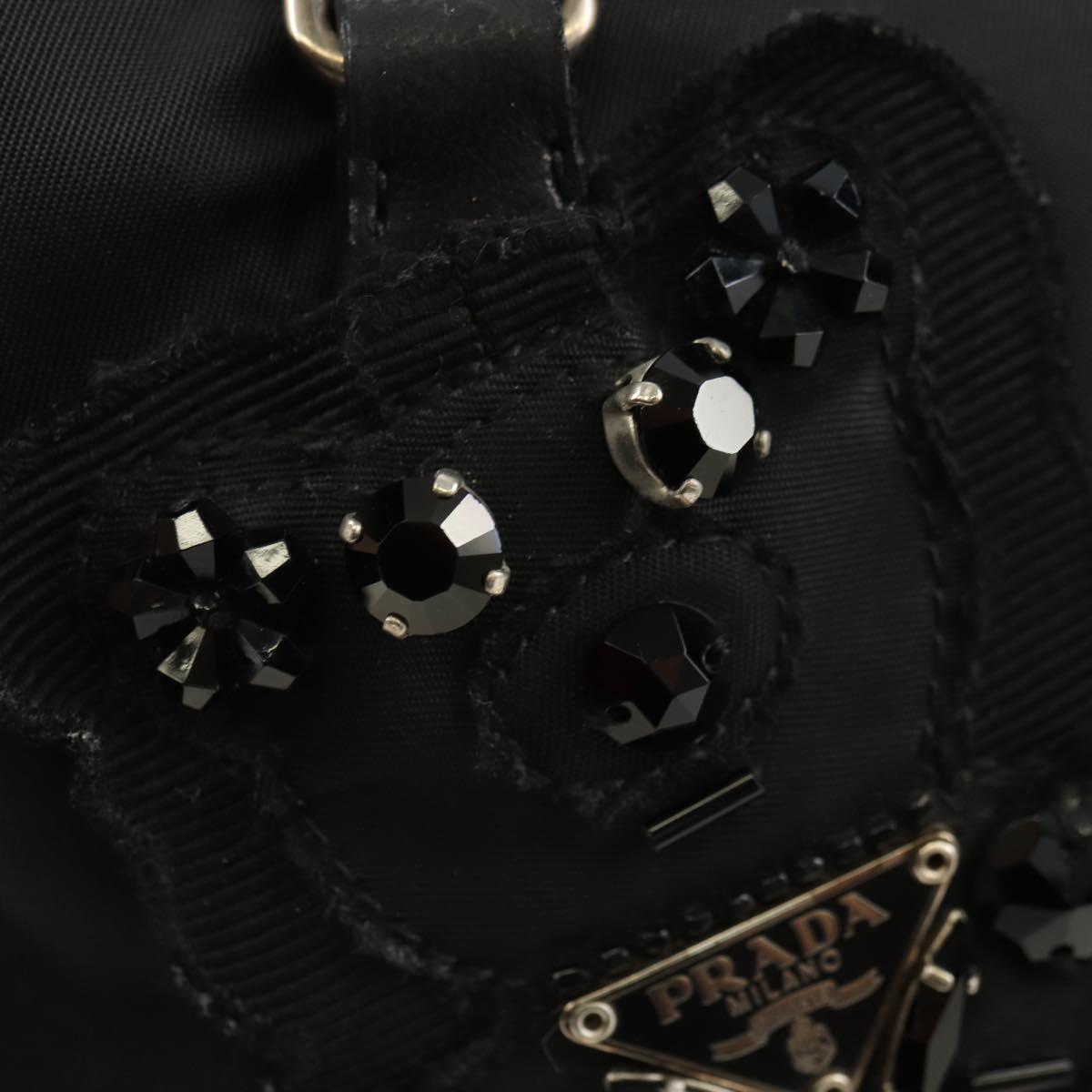 PRADA Hand Bag Nylon Black Silver Auth ki6652SM