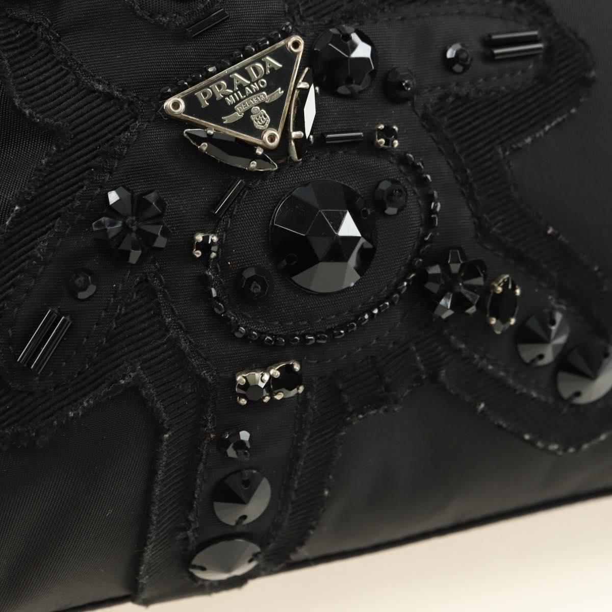 PRADA Hand Bag Nylon Black Silver Auth ki6652SM