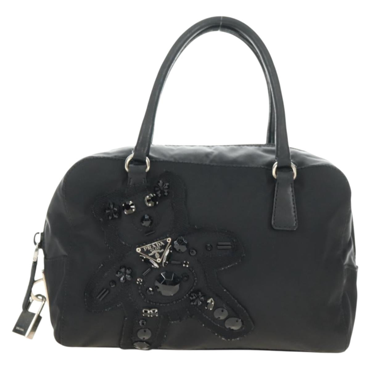 PRADA Hand Bag Nylon Black Silver Auth ki6652SM