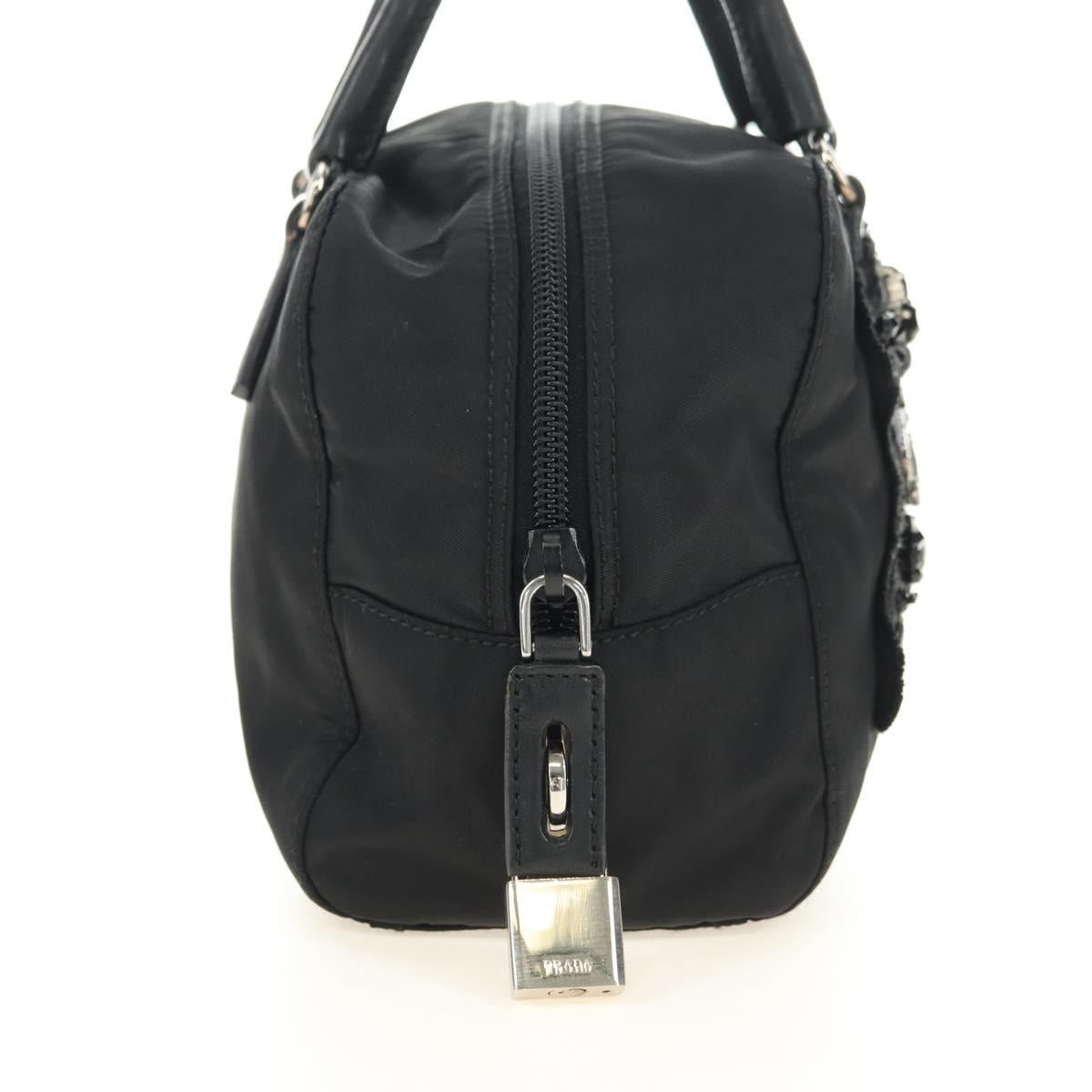 PRADA Hand Bag Nylon Black Silver Auth ki6652SM