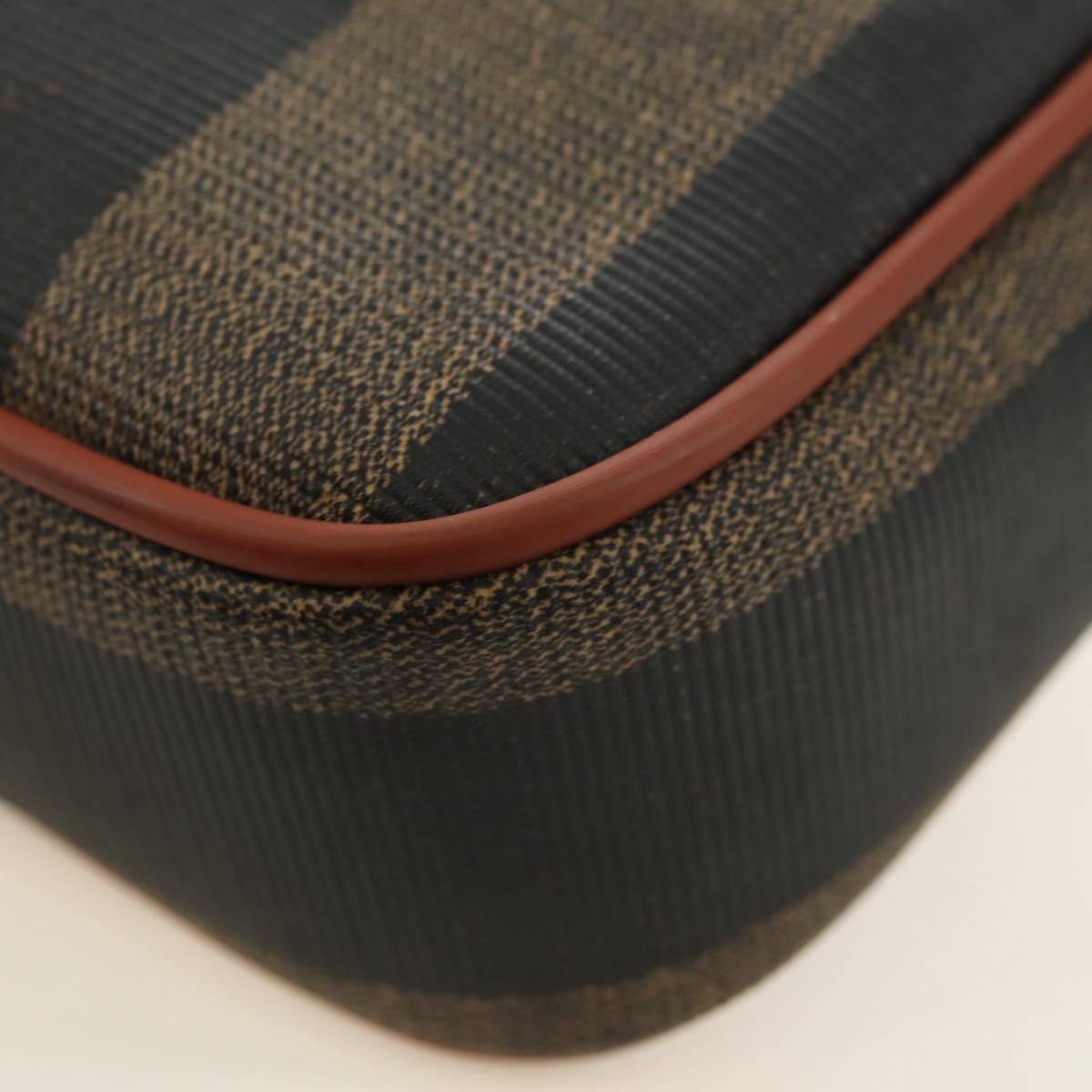 FENDI Pecan Canvas Shoulder Bag PVC Brown Black Auth ki6658V