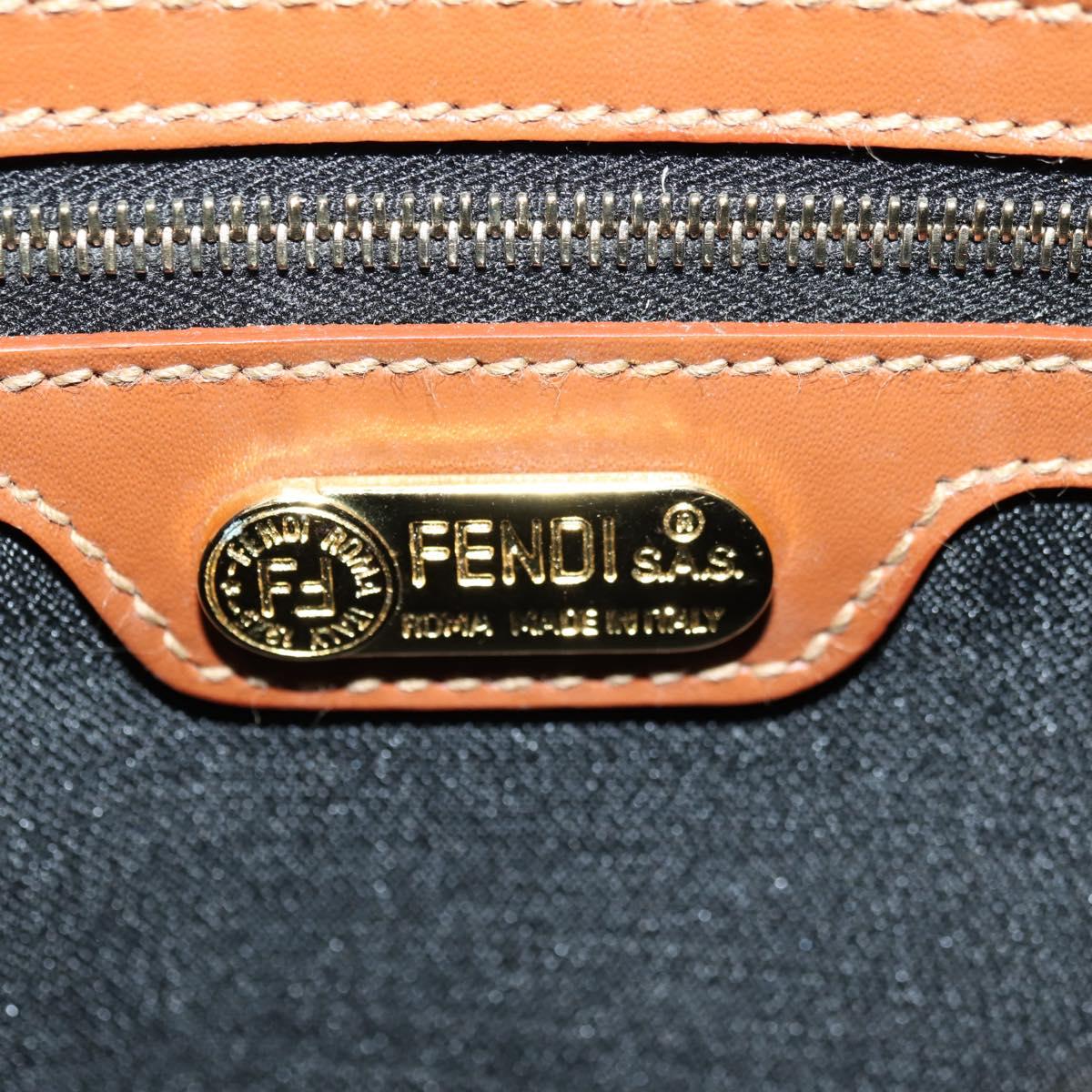 FENDI Pecan Canvas Shoulder Bag PVC Brown Black Auth ki6658V