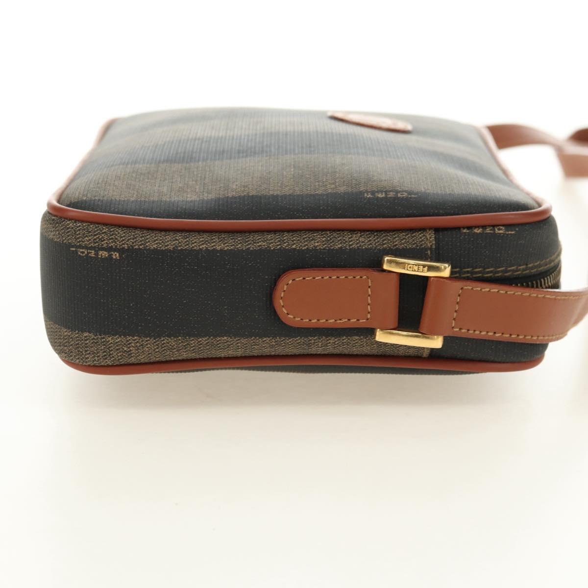 FENDI Pecan Canvas Shoulder Bag PVC Brown Black Auth ki6658V