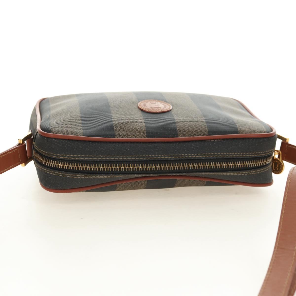 FENDI Pecan Canvas Shoulder Bag PVC Brown Black Auth ki6658V