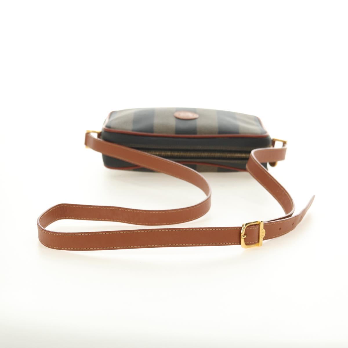 FENDI Pecan Canvas Shoulder Bag PVC Brown Black Auth ki6658V