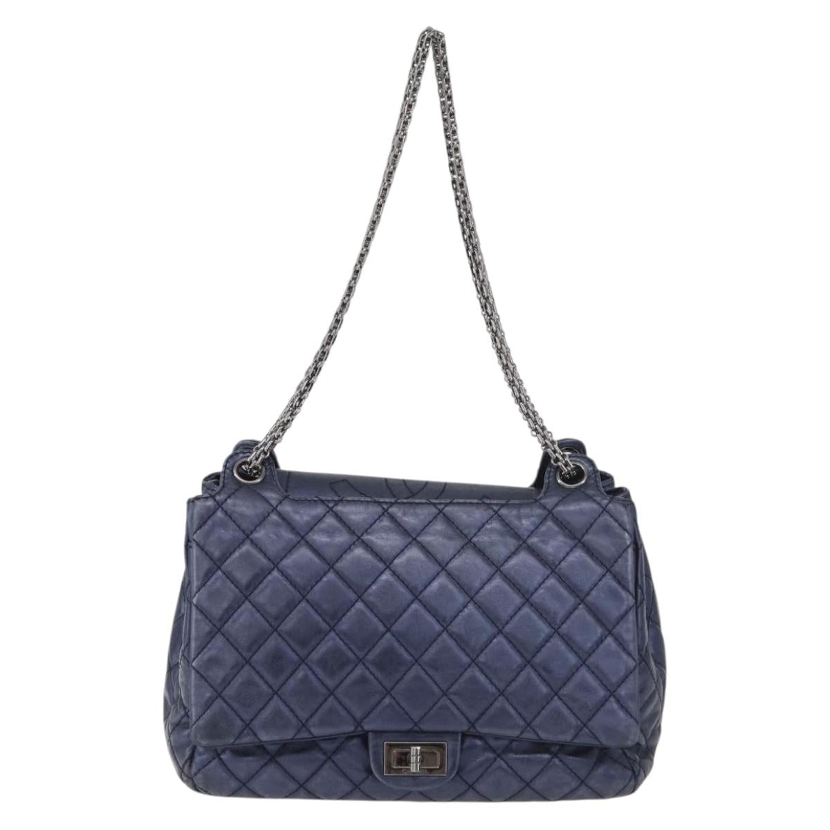 CHANEL Matelasse Chain Shoulder Bag Leather Blue Silver CC Auth ki6660A