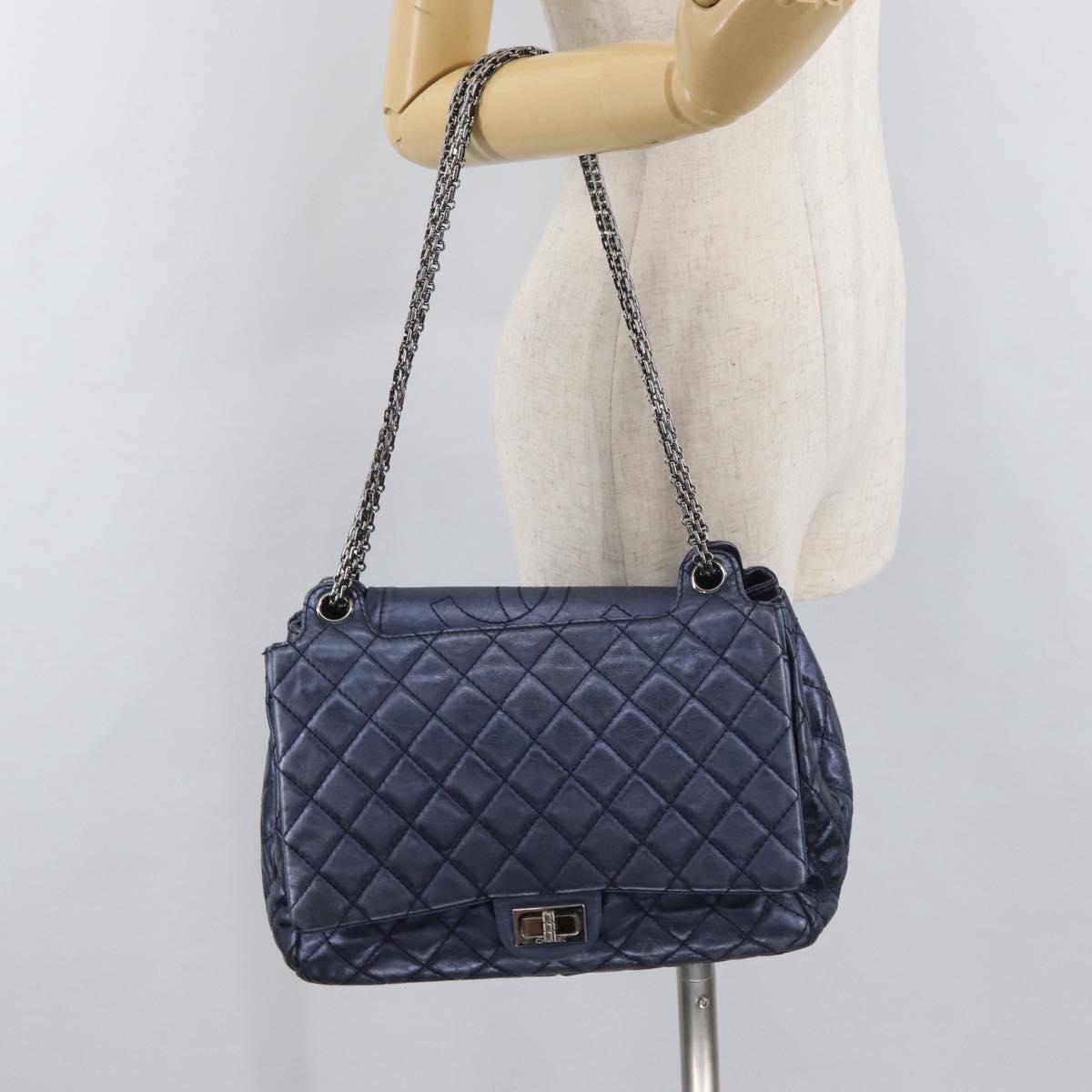CHANEL Matelasse Chain Shoulder Bag Leather Blue Silver CC Auth ki6660A