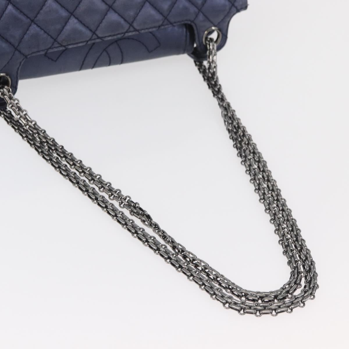 CHANEL Matelasse Chain Shoulder Bag Leather Blue Silver CC Auth ki6660A