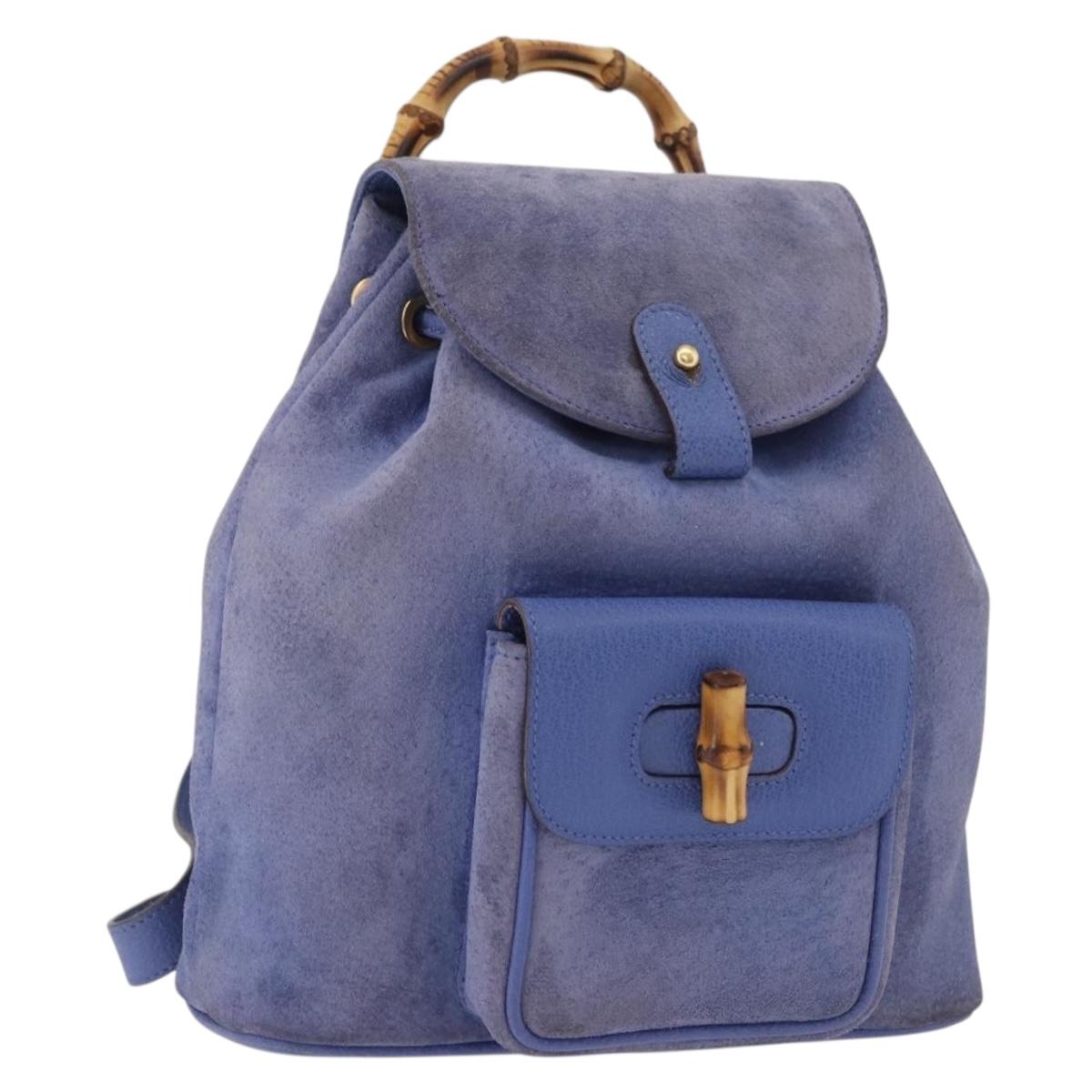 GUCCI Bamboo Backpack Suede Blue 003 8030 3444 Auth ki6661A