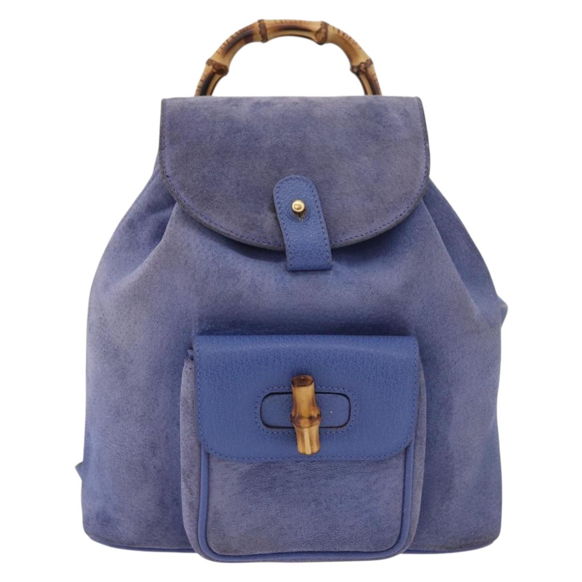 GUCCI Bamboo Backpack Suede Blue 003 8030 3444 Auth ki6661A