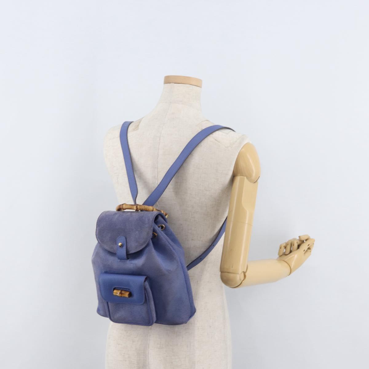 GUCCI Bamboo Backpack Suede Blue 003 8030 3444 Auth ki6661A