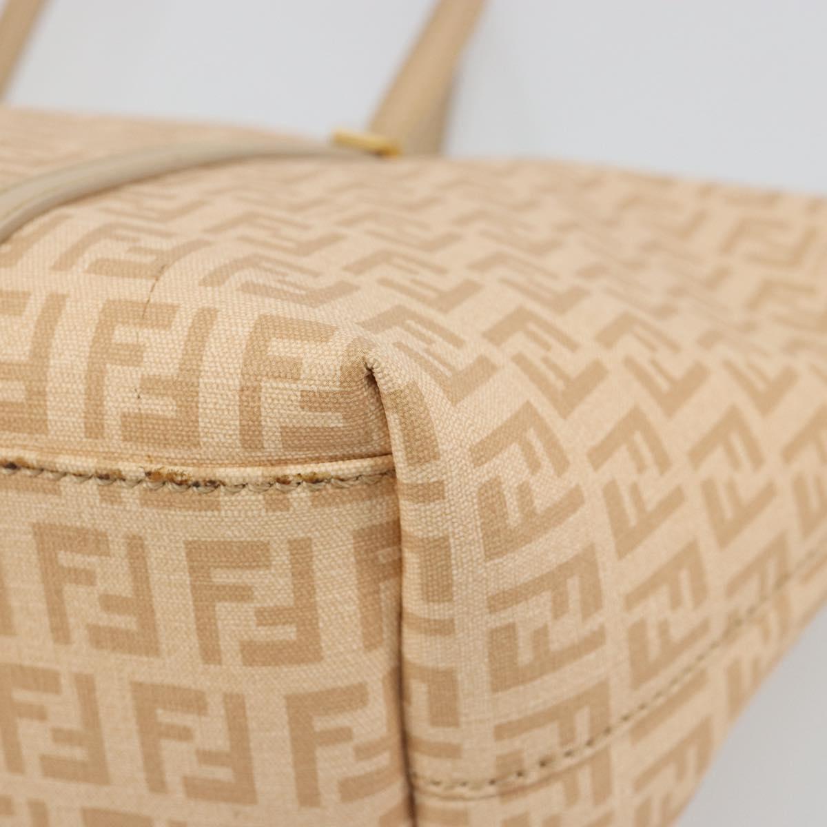FENDI Zucchino Canvas Hand Bag Beige Gold Auth ki6664M