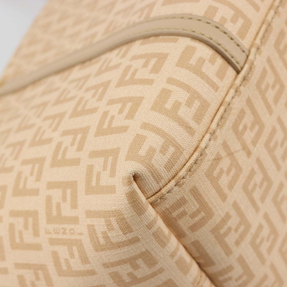 FENDI Zucchino Canvas Hand Bag Beige Gold Auth ki6664M