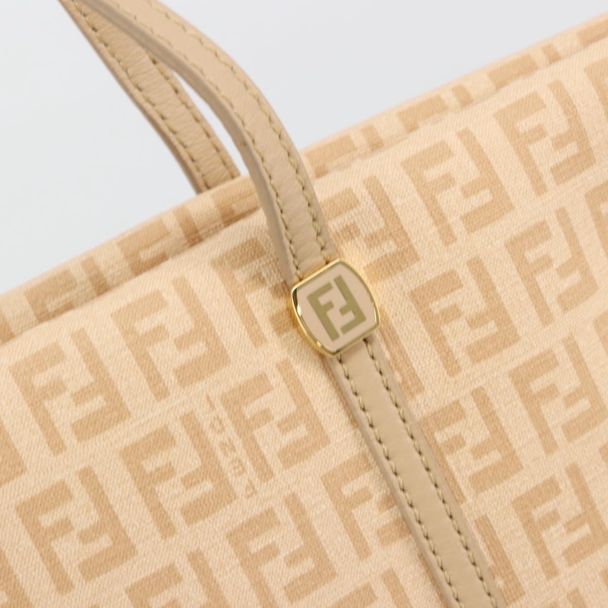 FENDI Zucchino Canvas Hand Bag Beige Gold Auth ki6664M