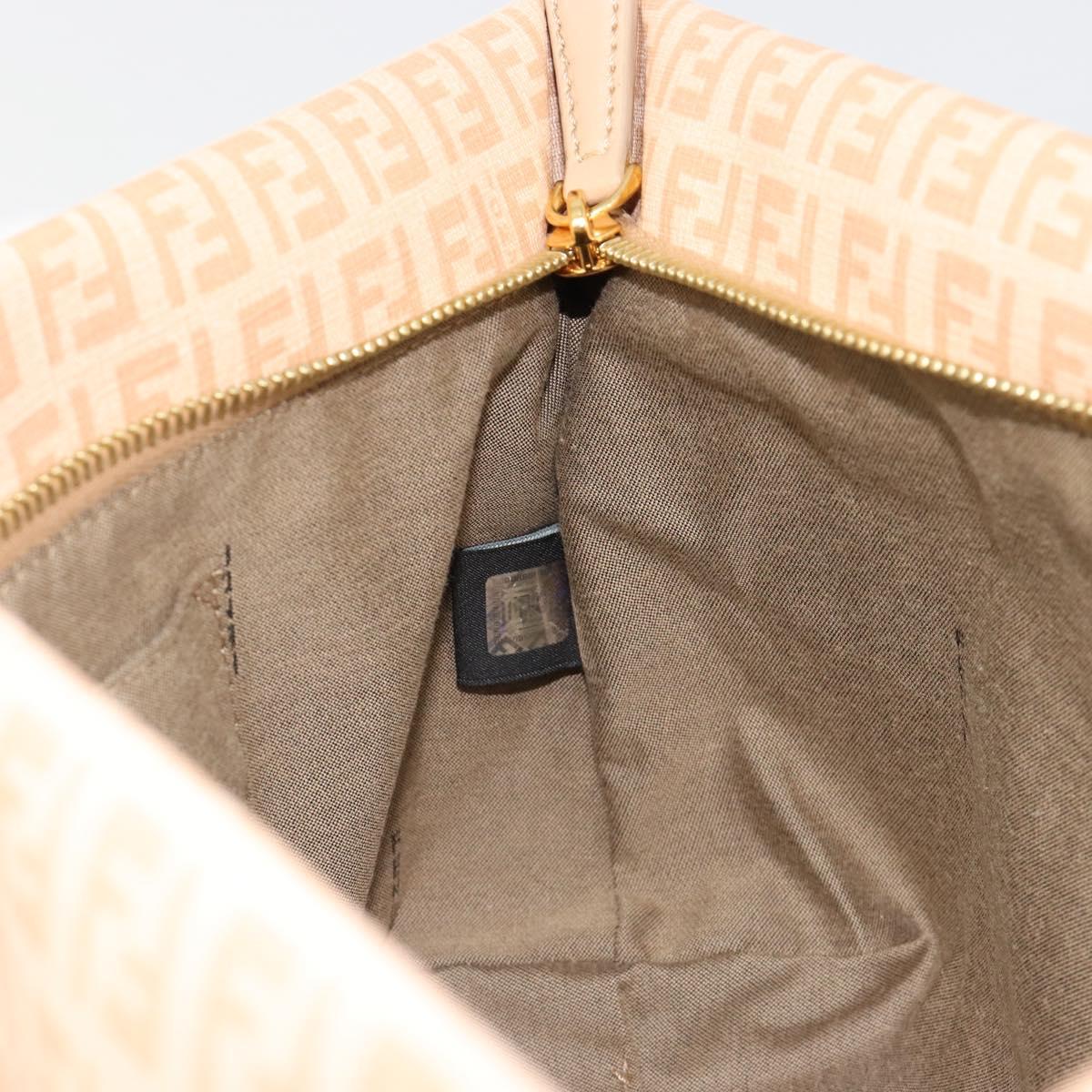 FENDI Zucchino Canvas Hand Bag Beige Gold Auth ki6664M