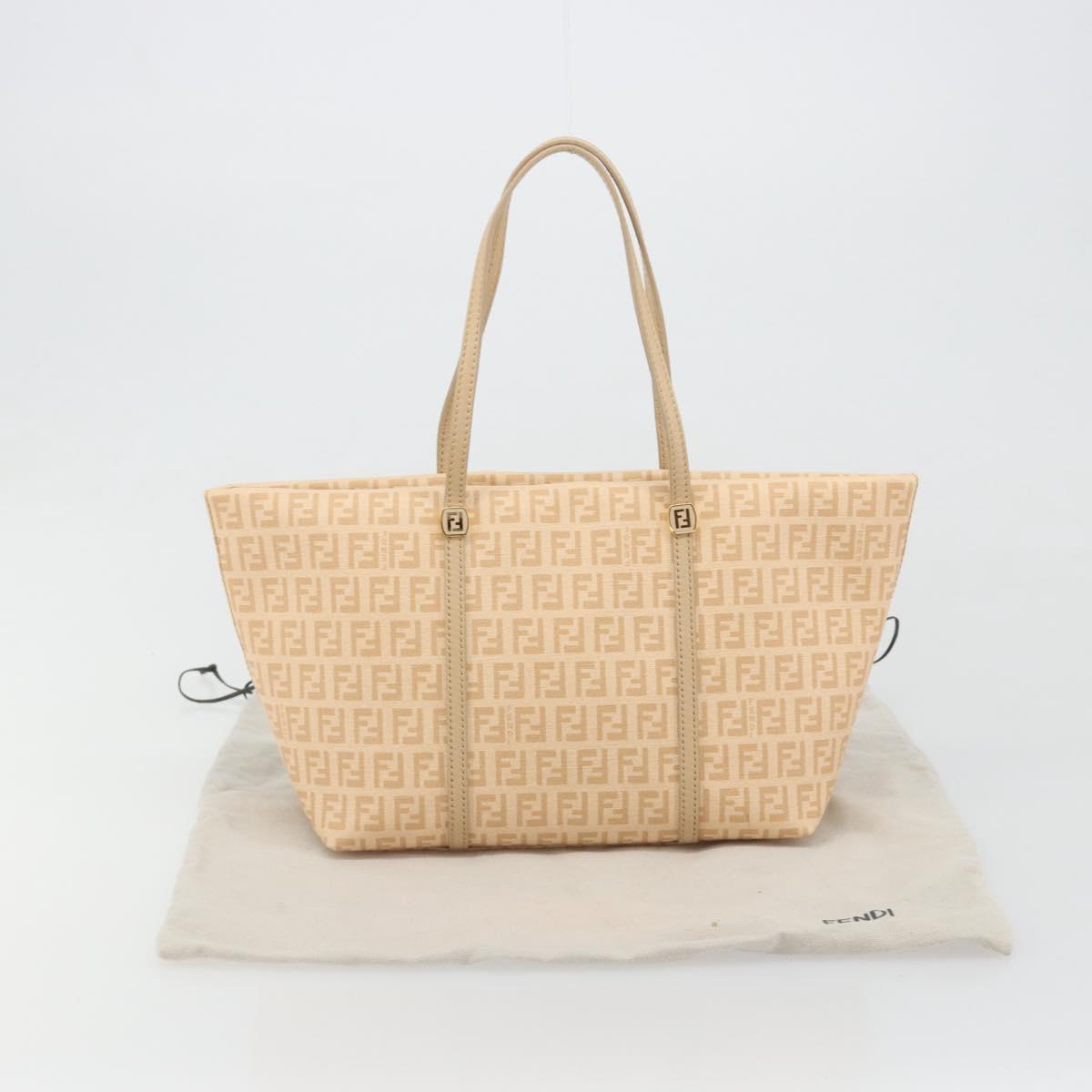 FENDI Zucchino Canvas Hand Bag Beige Gold Auth ki6664M