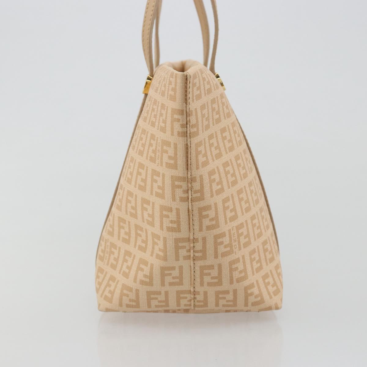 FENDI Zucchino Canvas Hand Bag Beige Gold Auth ki6664M