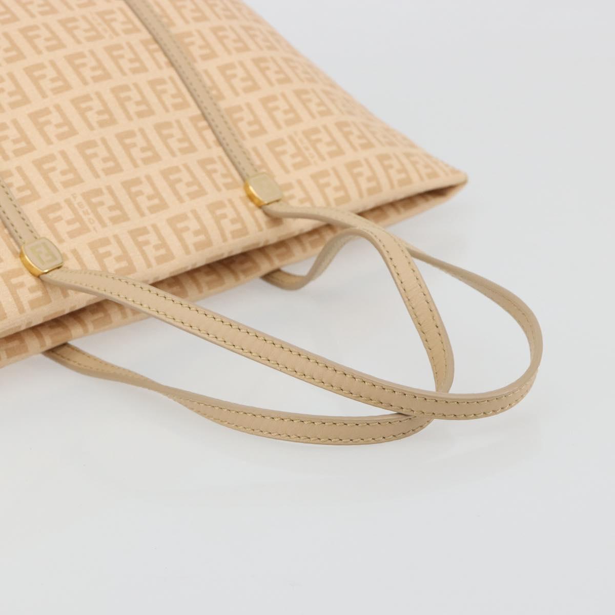FENDI Zucchino Canvas Hand Bag Beige Gold Auth ki6664M