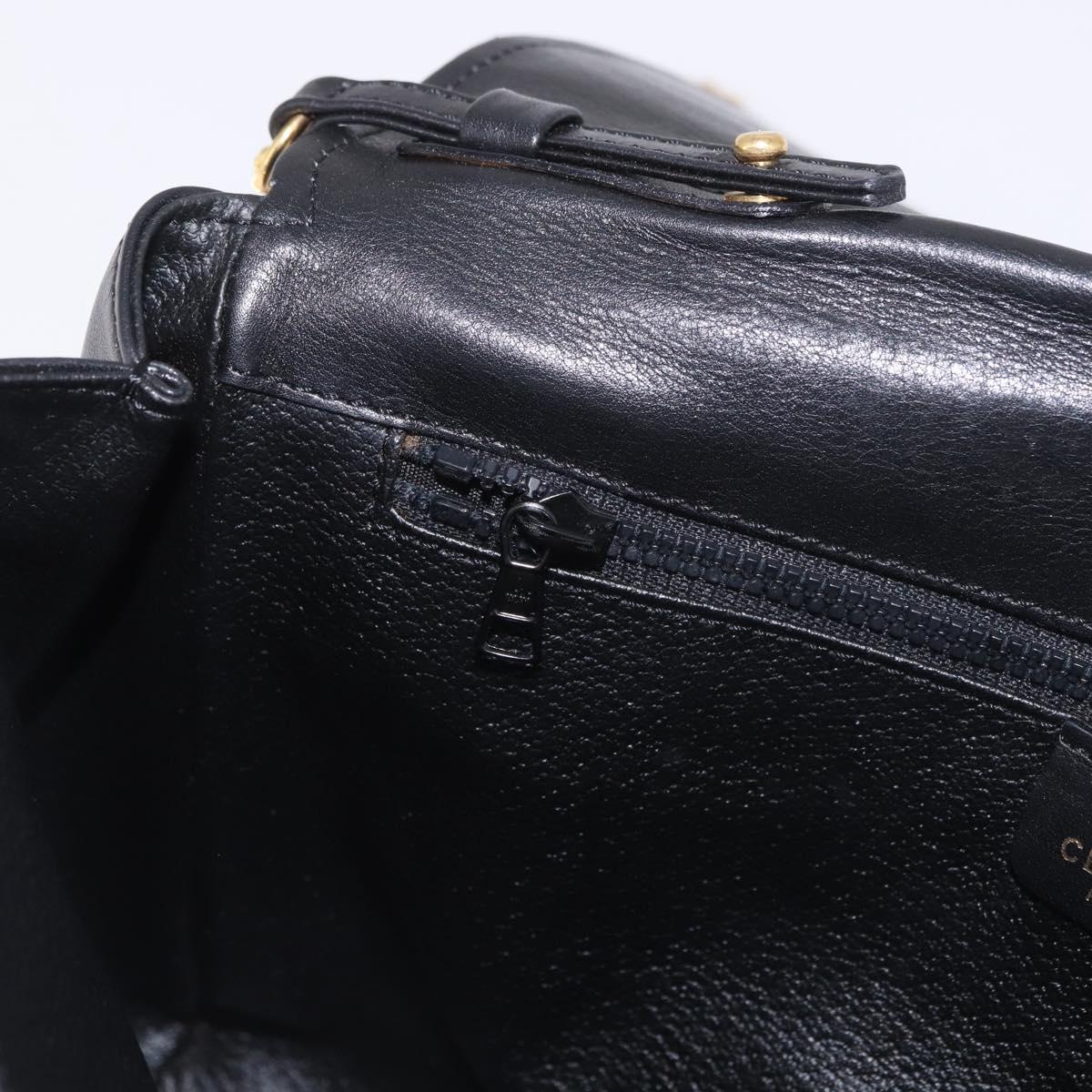 CELINE Chain Shoulder Bag Leather Black Gold Auth ki6665M