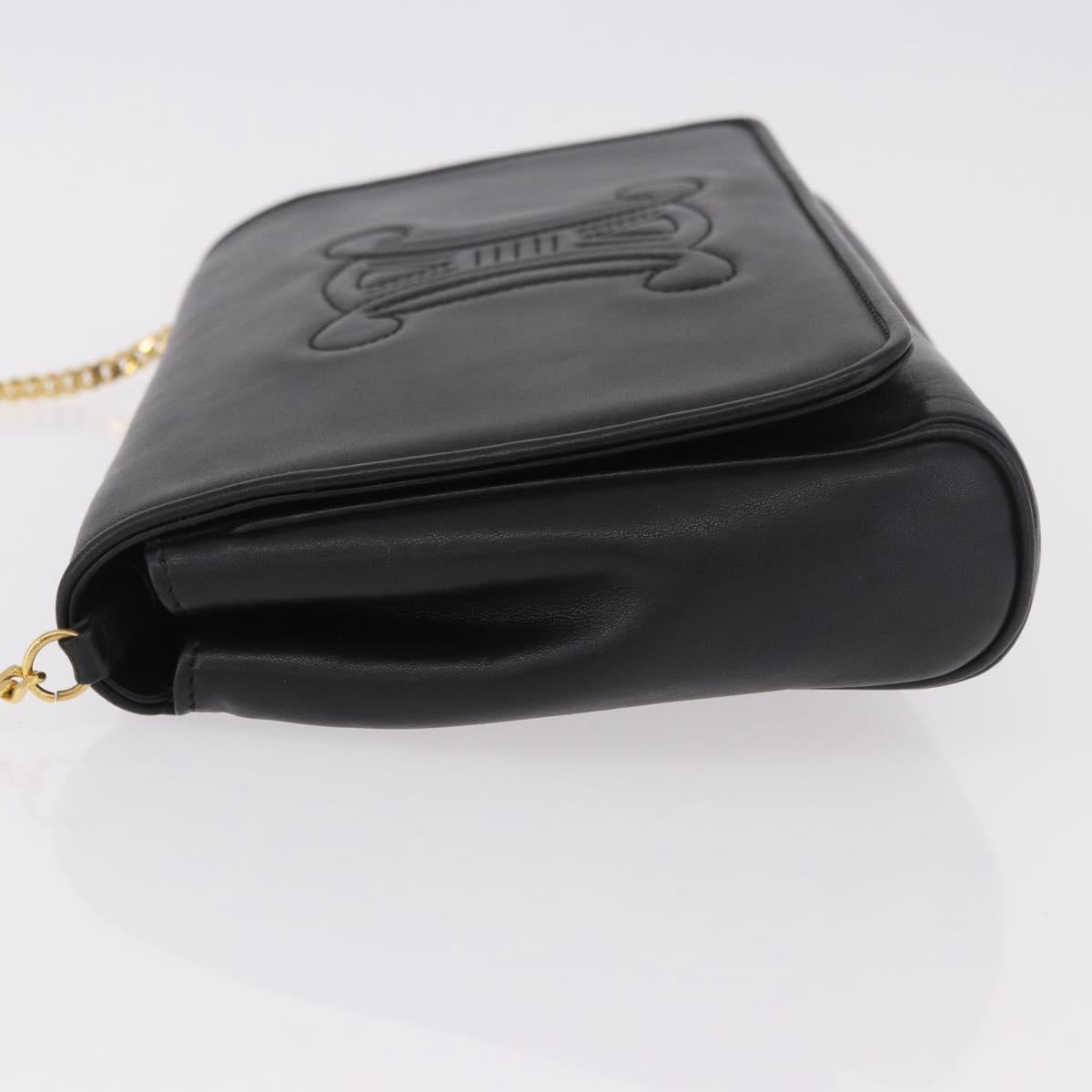 CELINE Chain Shoulder Bag Leather Black Gold Auth ki6665M