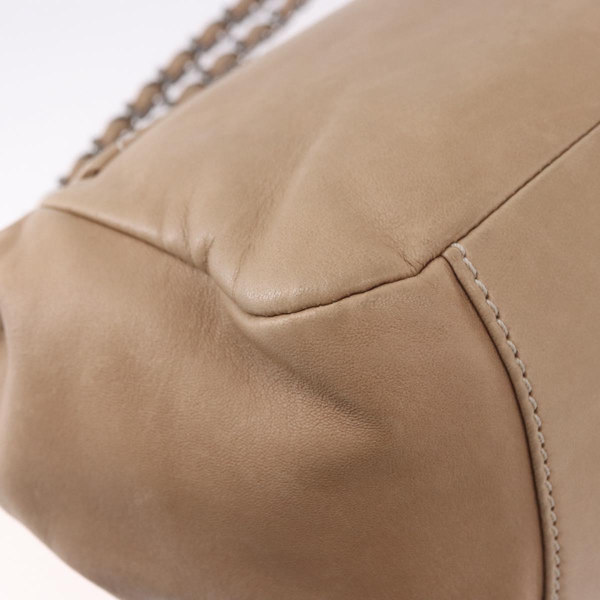 CHANEL Wild Stitch Chain Shoulder Bag Leather Beige Silver CC Auth ki6666V