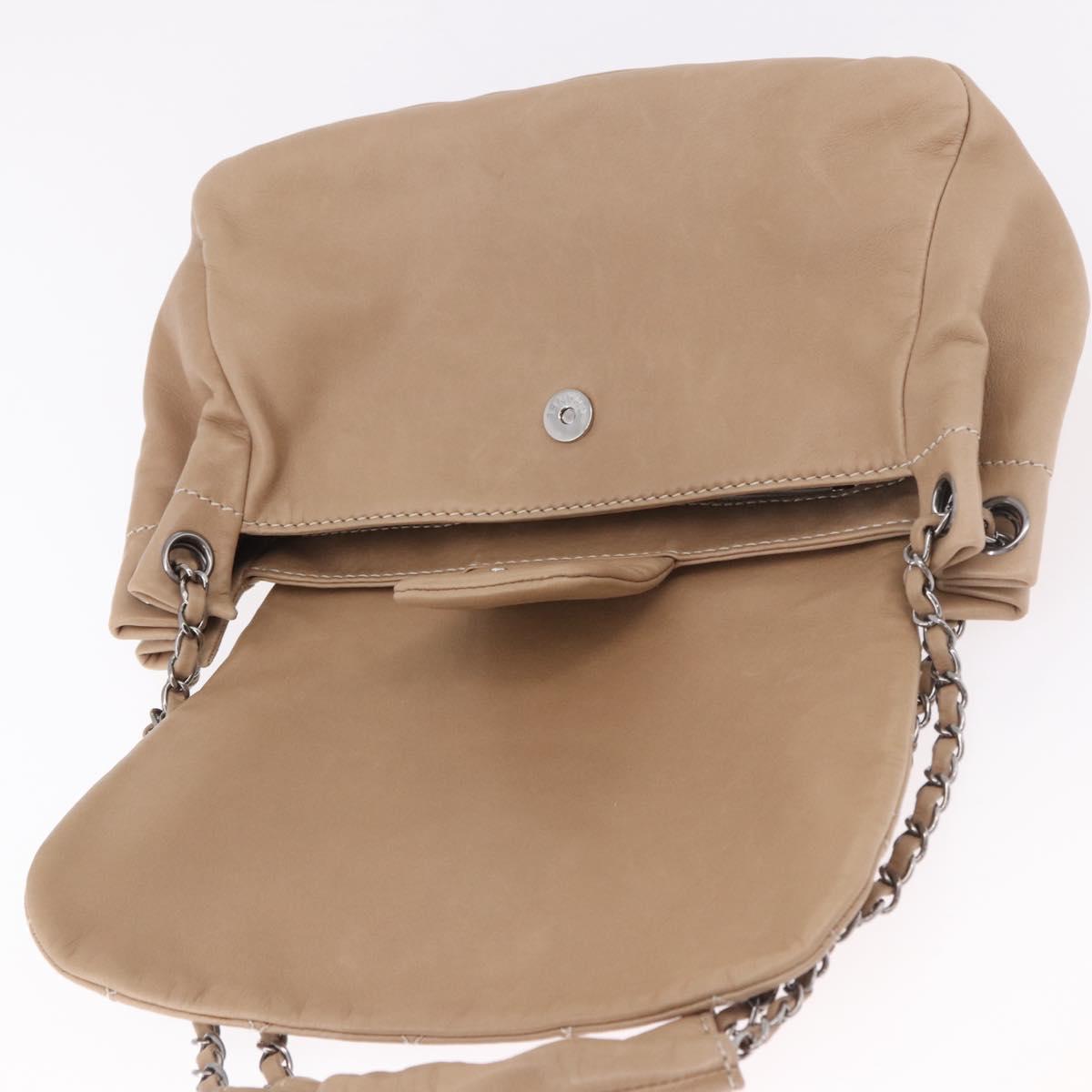 CHANEL Wild Stitch Chain Shoulder Bag Leather Beige Silver CC Auth ki6666V